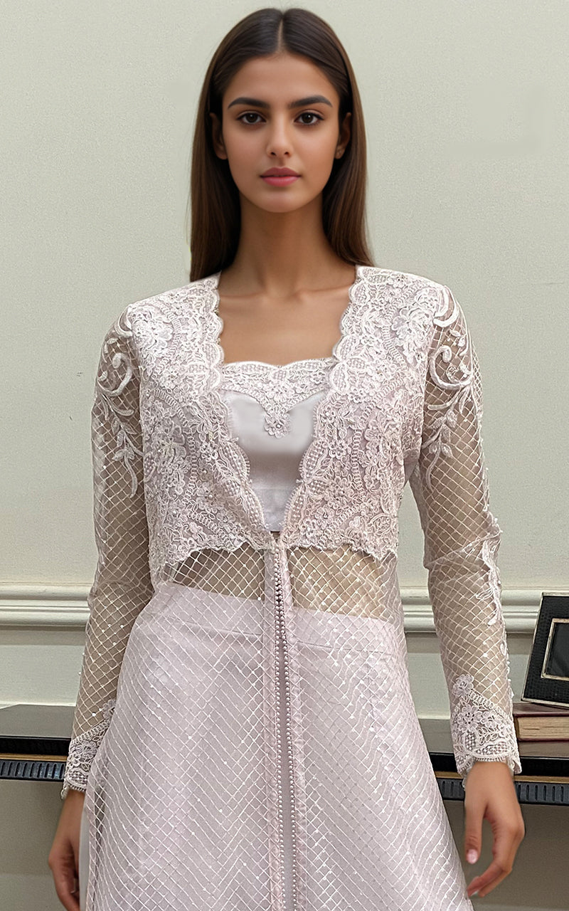 Threads and Motifs | Formal Dresses 25 | Net Embroidered Jacket with Embroidered Blouse and Skirt