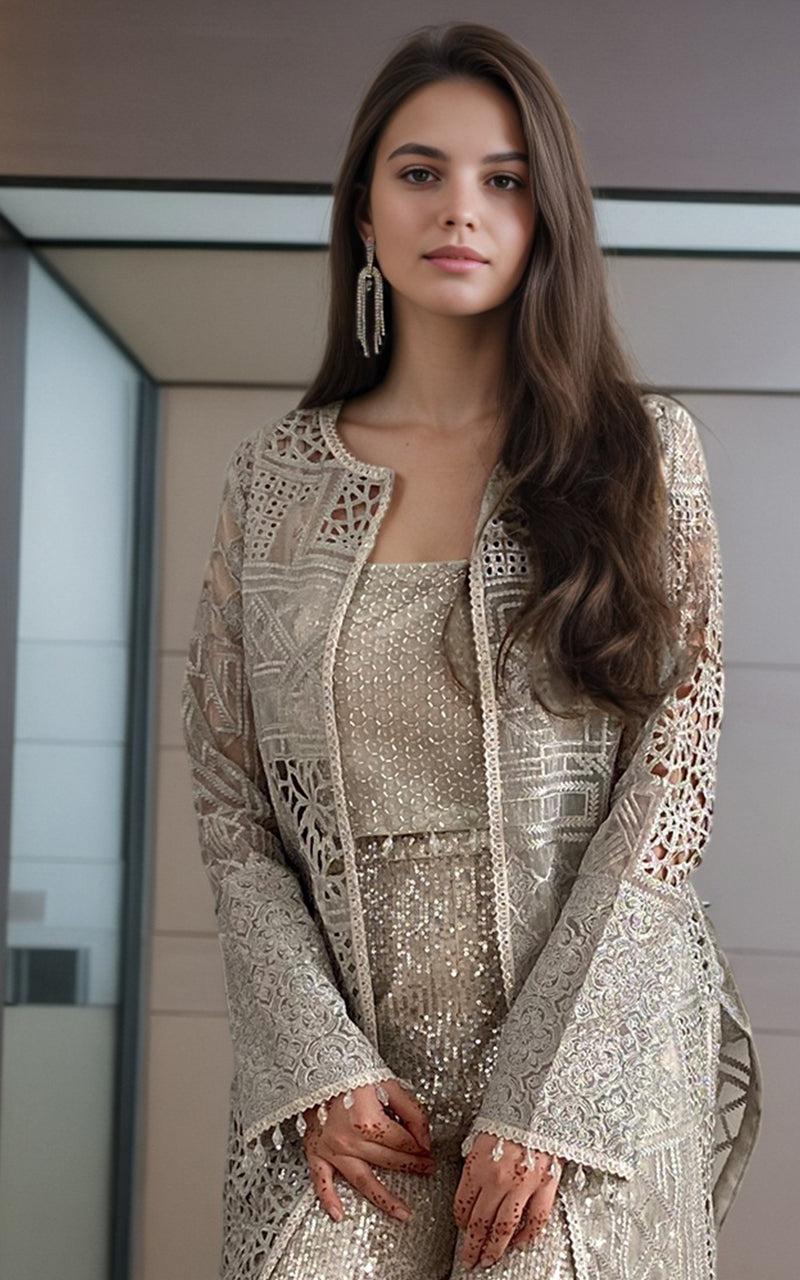 Threads and Motifs | Formal Dresses 25 | Organza Embroidered Jacket With Blouse