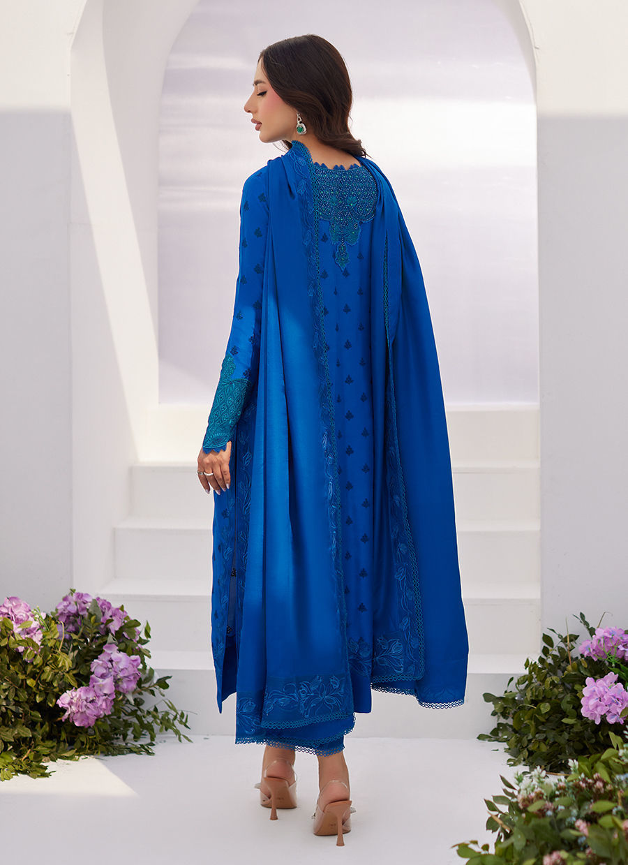 Farah Talib Aziz | Zaza Luxe Pret 24 | CHARR BLUE EMBROIDERED RAW SILK SHIRT AND DUPATTA