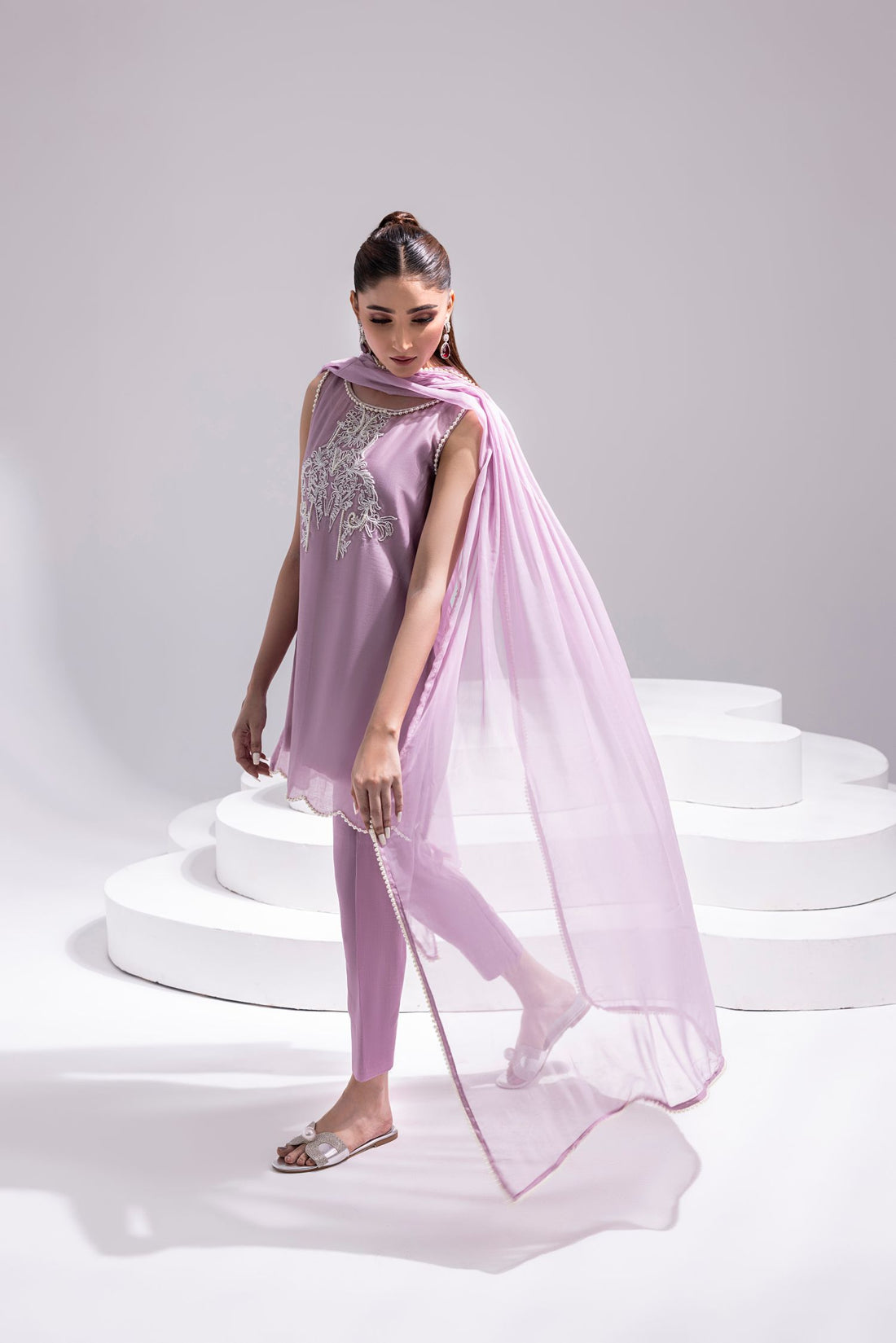 Amani | Aira Festive Wear | ZEEN ÃÂ¢- Hand Embellished Short Shirt with Slim Fit Shalwar & Chiffon Dupatta