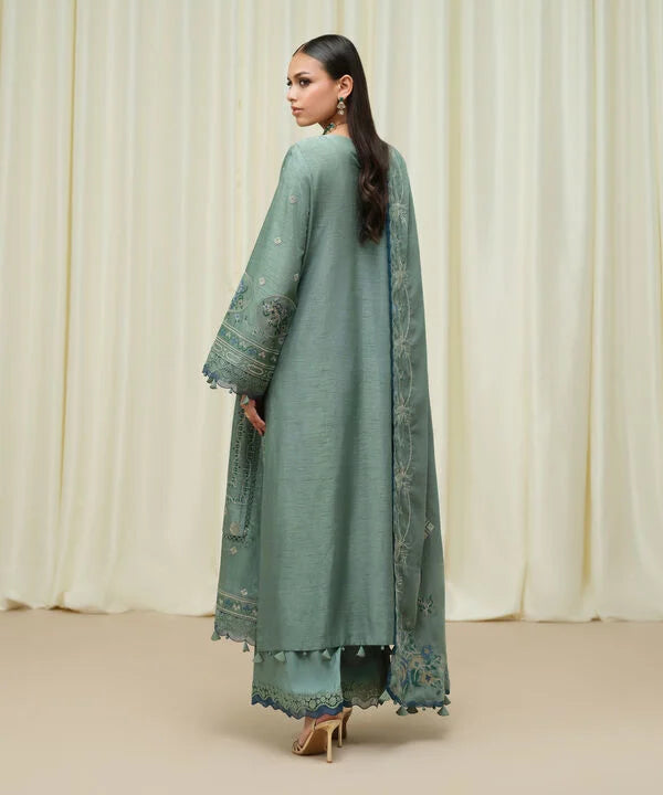Sapphire | Fall Winter 25 | 3 Piece - Embroidered Raw Silk Suit U3FELX25V638