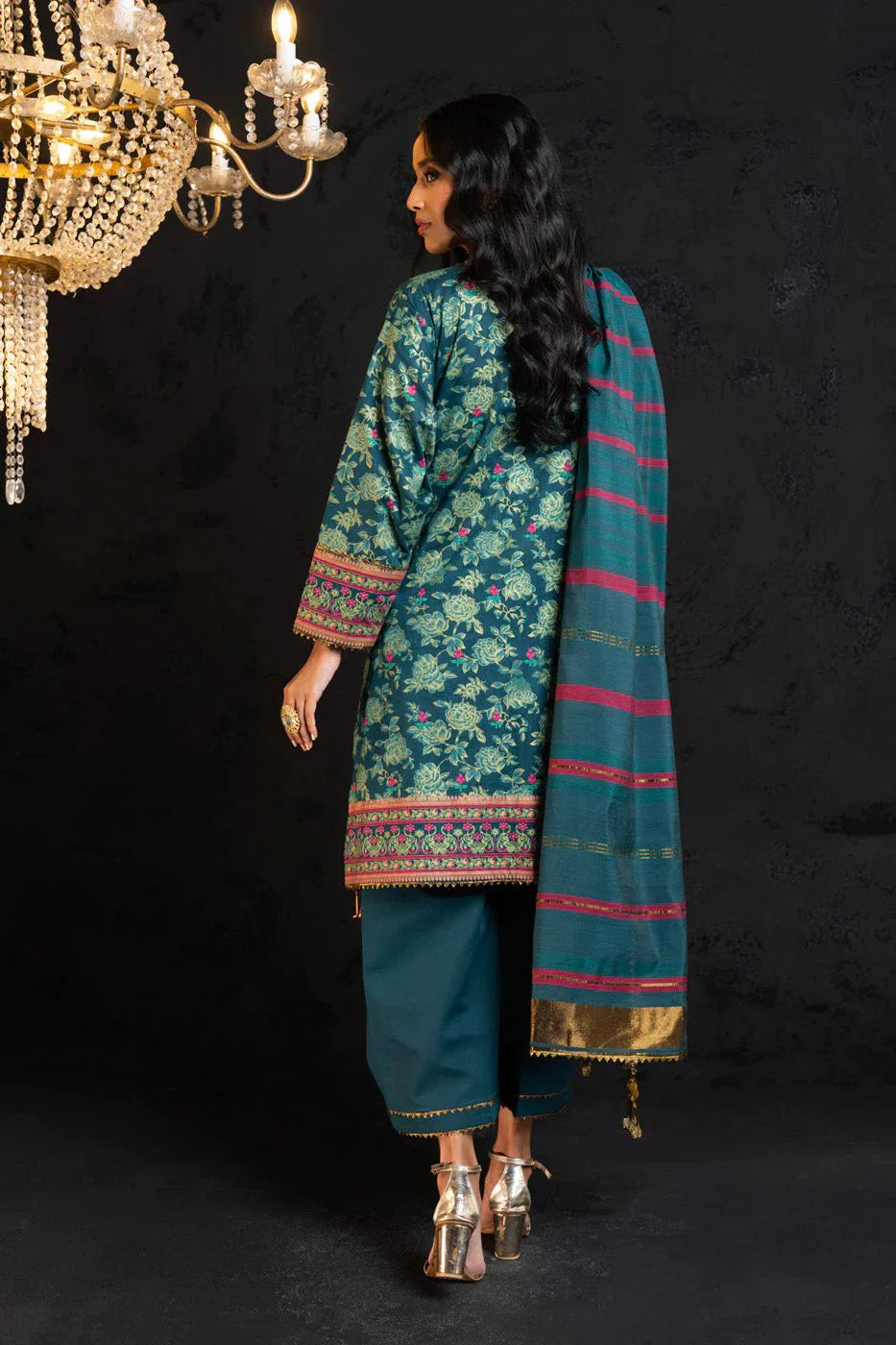 Alkaram | Spring Summer Festive 24 | Embroidered Two Way Slub Teal