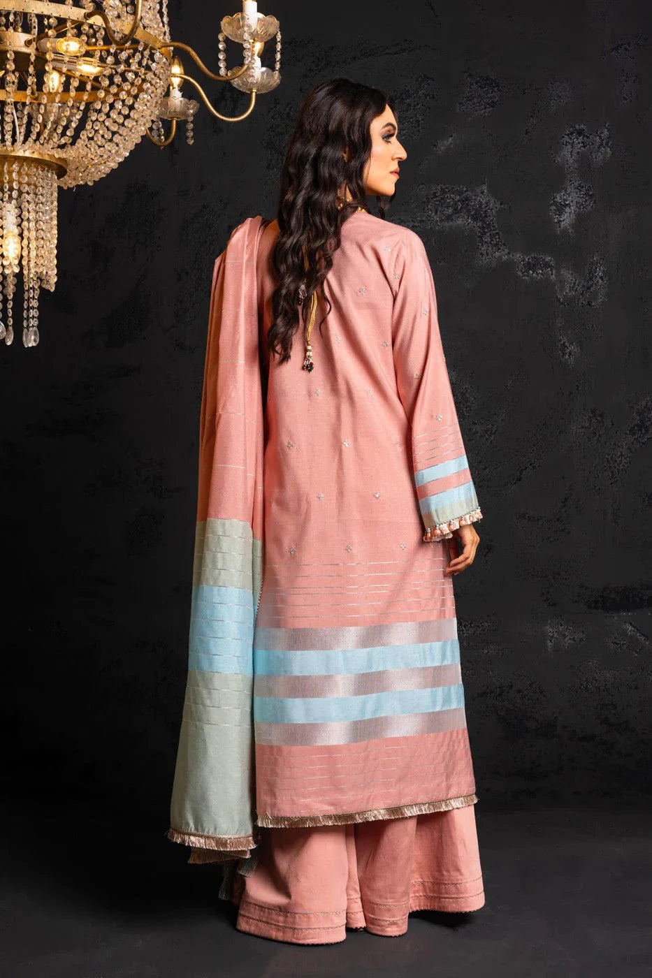 Alkaram | Spring Summer Festive 24 | Embroidered Yarn Dyed Salmon Pink