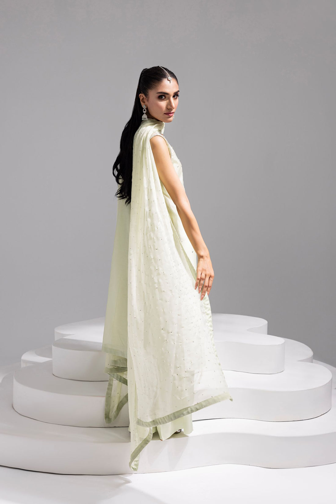 Amani | Aira Festive Wear | SOLEA ÃÂ¢- Hand Embroidered Mint Butter Silk Shirt with Viscose Pants & Mukesh Dupatta